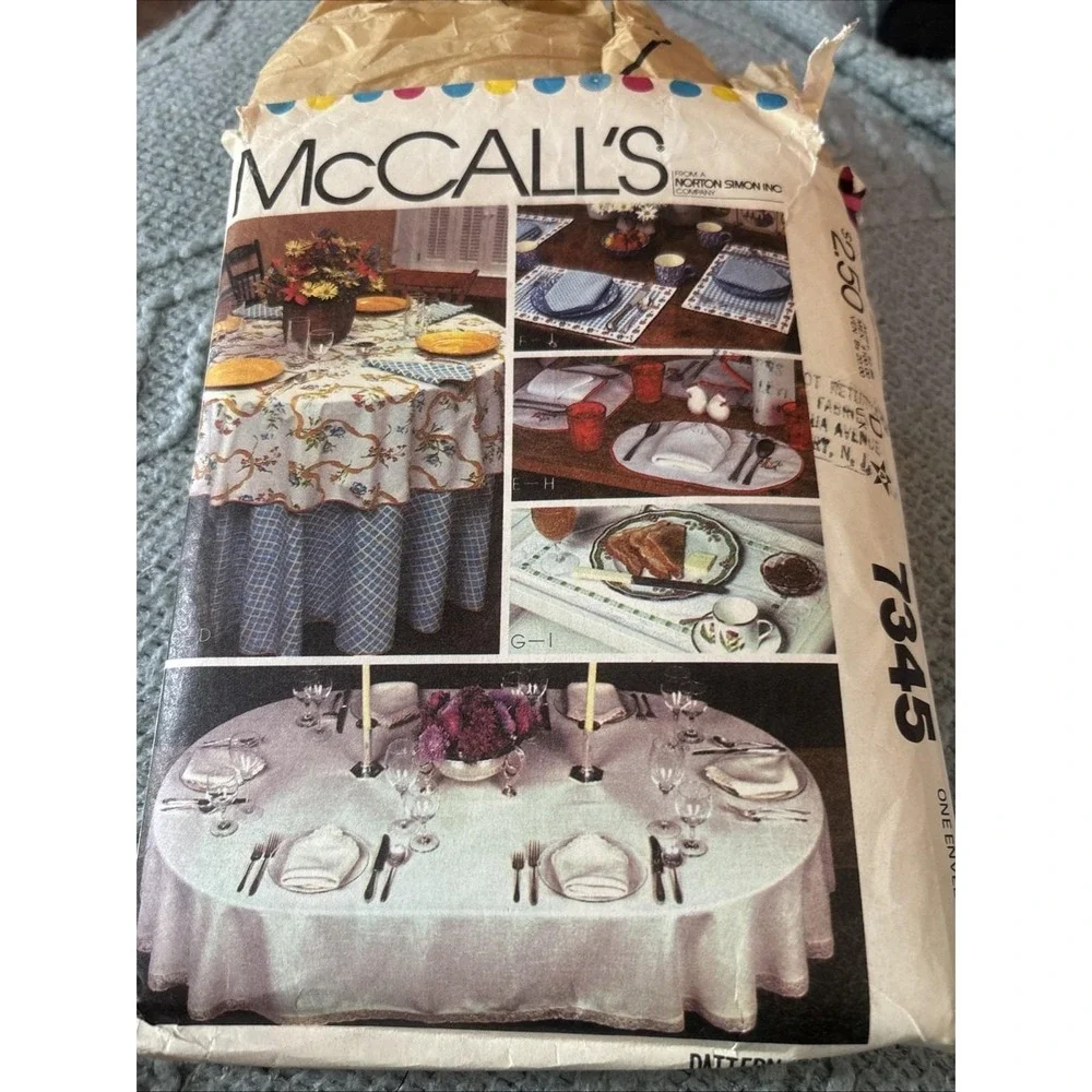 1980 Vintage McCall's Pattern 7345, CC, Table Linens Cut